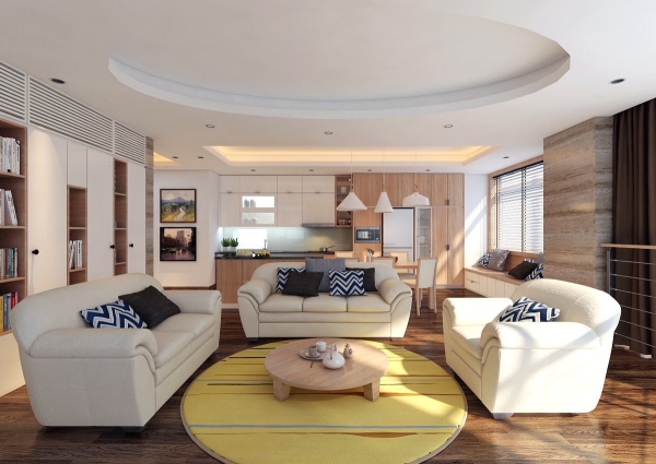 Thiết kế căn hộ gỗ Sồi gam màu vàng - cam ốp 3D nhà anh Hải - chung cư IPH, Xuân Thuỷ